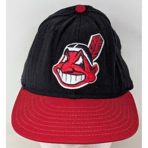 Cleveland Indians Fitted Hat Men's USA 7 3/8 Wool‎ Chief Wahoo New Era VTG 90s